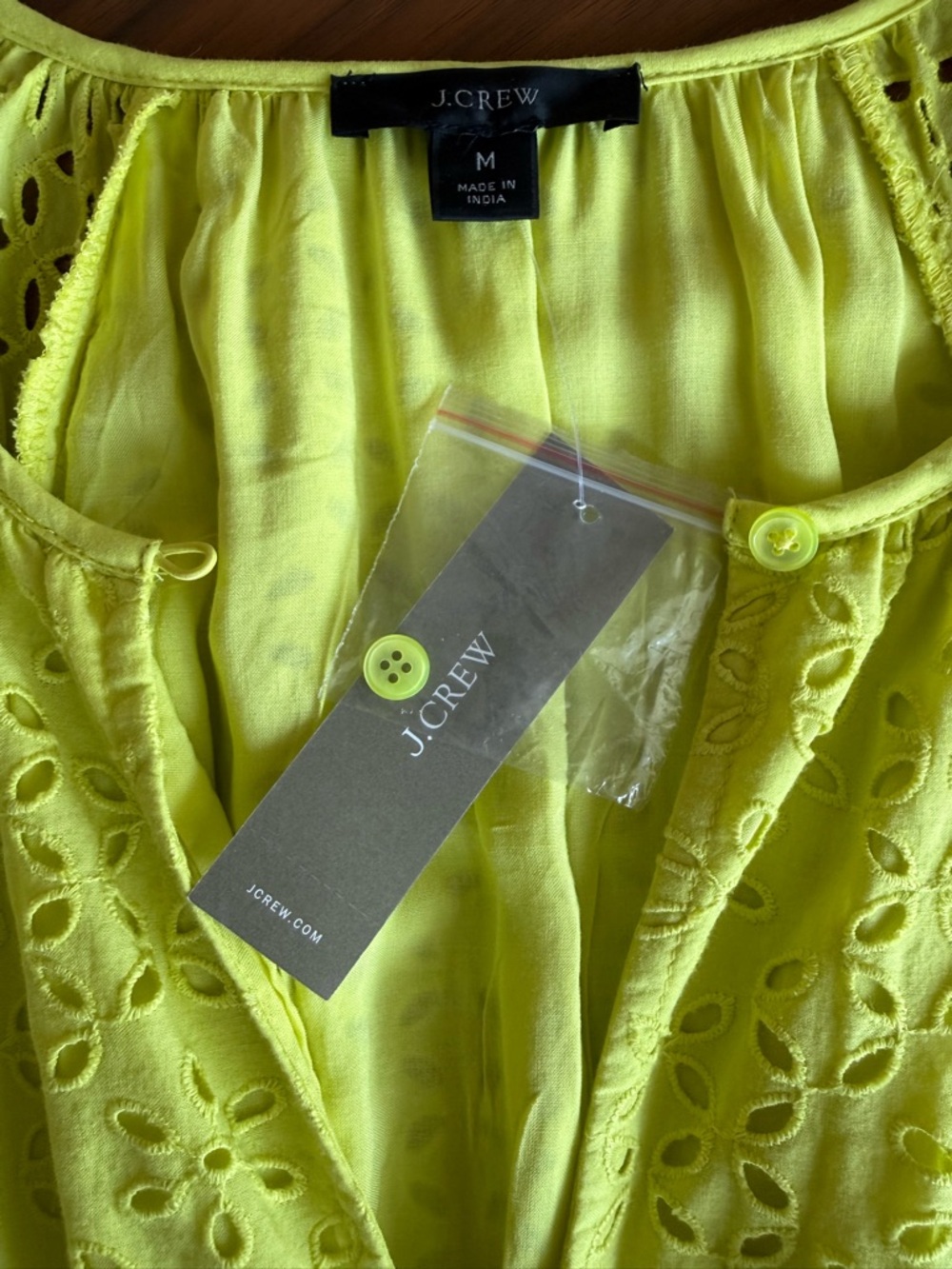 J.Crew Provence Smocked-Waist Eyelet Midi Dress w/ pockets in lemon sorbet. NWT - Picture 7 of 10